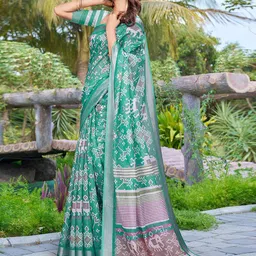 PHEASANT Ethnic Motifs Zari Pure Linen Saree image 2