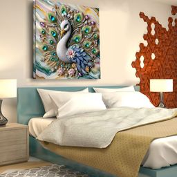 OLIVE TREE Grey & Green Birds Wooden Framed Canvas Painting Wall Art-picture-3
