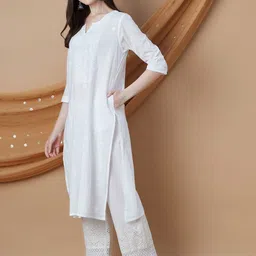 Melange by Lifestyle Women Embroidered Keyhole Neck Kurta-picture-17