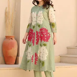 Anni Designer Women Plus Size Floral Printed Pleated Anarkali Kurta with Trousers image 4