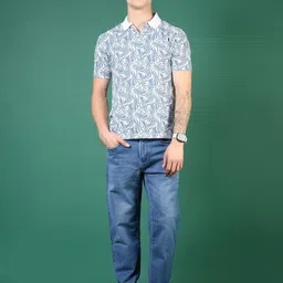 V-Mart Men Floral Printed Polo Collar Cotton T-shirt image 5