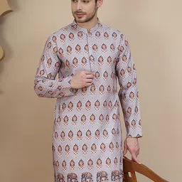 Jompers Men Floral Printed Silk Kurta image 3
