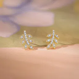 GIVA Women 14Kt Yellow Gold Lab Grown Leaf Earrings Diamond - 1.18g-picture-39