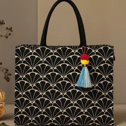 earthbags Women Geometric Printed Shopper Tasselled Tote Bag-image-1