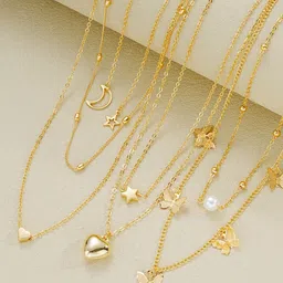 YouBella Set of 6 Gold-Plated Beaded Heart & Butterfly Shaped Chains-picture-41
