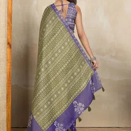 DIVASTRI Women Floral Zari Art Silk Block Print Saree image 5