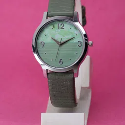 VIRAKTI Women Brass Embellished Dial & Leather Straps Analogue Watch F-75-GREEN-P. image 1