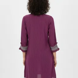 Anouk Rustic Self Striped Puff Sleeves Woven Design Pleated Straight Kurti image 5