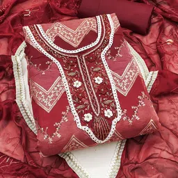 HERE&NOW Embellished Organza Unstitched Dress Material image 1