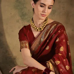 HERE&NOW Woven Design Zari Silk Blend Designer Banarasi Saree image 5