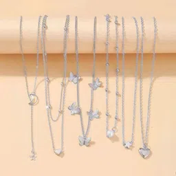 Shining Diva Fashion Pack Of 6 Silver-Plated Necklace-picture-16