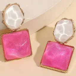 AKISON JEWELS Pink & White Contemporary Shaped Stud Earrings-picture-10