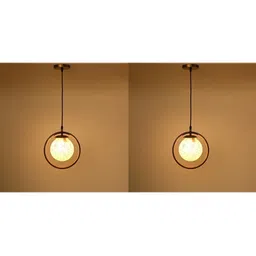 1ST TIME White & Gold-Toned 2 Pieces Textured Spherical Shaped Hanging Ceiling Lamps-picture-31