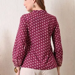 KALAMIR Print Mandarin Collar Bishop Sleeves Ethnic Cotton Top image 3