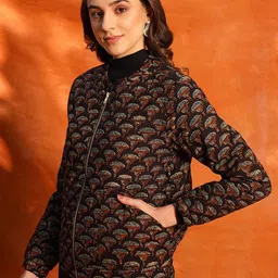 JAYPORE Women Geometric Crop Tailored Jacket with Embroidered image 3