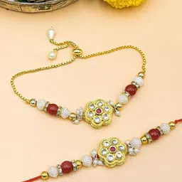 Sangria Kundan Studded & Beaded Bhaiya Bhabhi Rakhis With Roli Chawal-picture-25