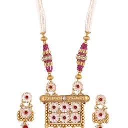 PANASH Gold-Plated Stone-Studded And Beaded Jewellery Set image 2