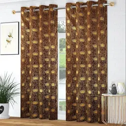 GEET CREATIONS Brown Set of 2 Floral Window Curtain image 2