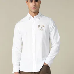 U.S. Polo Assn. Men Tailored Fit Brand Logo Printed Spread Collar Pure Cotton Casual Shirt image 3