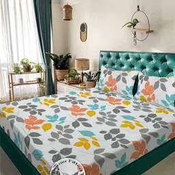 KLOTTHE White & Green Printed 300 TC King Bedsheet Set 2.5 m x 2.25 m-image-75