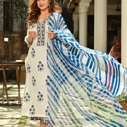 Moda Rapido Floral Printed V-Neck Straight Kurta With Salwar And Dupatta image 3