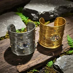 Anouk Women 2 Crystals Handcrafted Gold-Plated Cuff Bracelet-picture-19