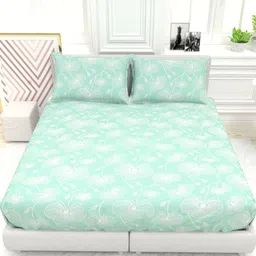 THE WHITE MOSS Sea Green Floral 220 TC Queen Bedsheet with 2 Pillow Covers-picture-37