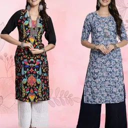Ethnic basket Women Pack Of 2 Multicoloured Crepe Kurtas-picture-40