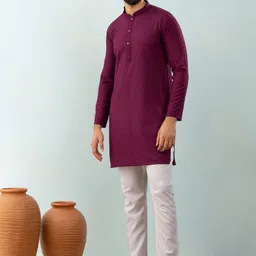 CHIRASVI Men Maroon Viscose Rayon Straight Kurtas image 4