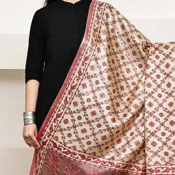 LOOM LEGACY Women Ethnic Motifs Printed Zari Dupatta with Tasselled image 3