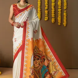 RACHNA Durga Maa Prints Dola Silk Ready To Wear Saree image 5