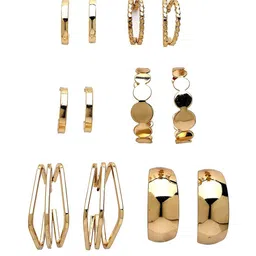 Bohey by KARATCART Set Of 6 Gold-Plated Semi Circular Shaped Half Hoop Earrings image 4