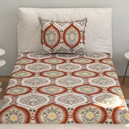 Florida Orange & Beige Floral 160 TC Single Bedsheet Set 275 cm X 228 cm-image-44