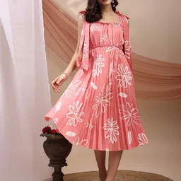 YANAMORA Women Floral Printed Shoulder Straps Fit & Flare Midi Dress-picture-39