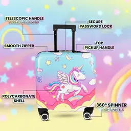 storite Small Cabin Suitcase (15 inch) 4 Wheels - Cute Unicorn Print 360° Spinner Trolly Luggage for Kids - Multicolor image 3