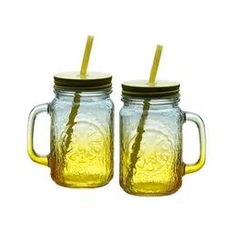 Aura Yellow & Transparent Textured Glass Transparent Mugs Set of Cups and Mugs image 3