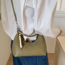 StyleCast x Revolte Textured Half Moon Satchel Bag With Applique image 3