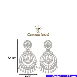 Gemron Jewel Rhodium-Plated Cubic Zirconia Studded Circular Shaped Drop Earrings image 3