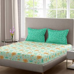 Portico Galaxy Green & Orange Floral Cotton 140 TC Double Queen Bedsheet Set-2.24mx2.54m-picture-8