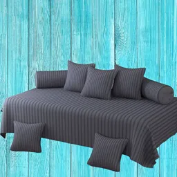 WELLNEST Set Of 8 Grey Striped Cotton Diwan Set-picture-10