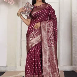 HERE&NOW Woven Design Silk Blend Fusion Banarasi Saree-picture-37