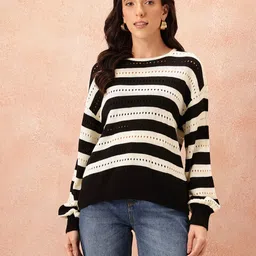 all about you Women Open Weave Striped Acrylic Pullover image 2