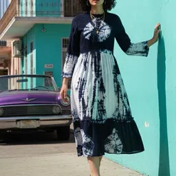 Maaesa Women Tie and Dye Dyed Fit & Flare Dress-image-53