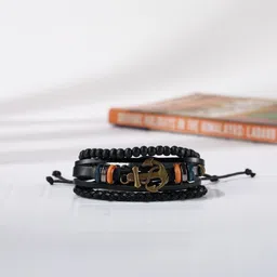 KPOP Men Set Of 3 Leather Artificial Beaded Wraparound Bracelets-picture-29