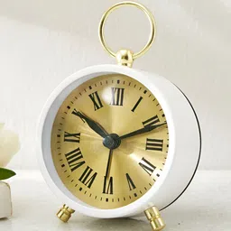 Home Centre Casablanca Gloss Glass Roman White & Gold-Toned Round Shaped Table Clock-picture-31