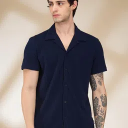 Being Human Men Classic Cuban Collar Textured Cotton Casual Shirt-image-62