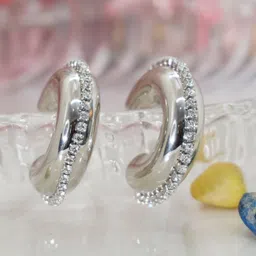 Niscka Silver-Plated Zircon Stone Studded Circular Hoop Earrings image 1