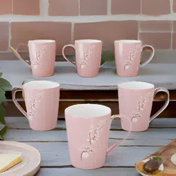 Kraftlik Handicraft Pink & White Handcrafted and Hand Painted Printed Ceramic Glossy Mugs Set of Cups and Mugs image 4