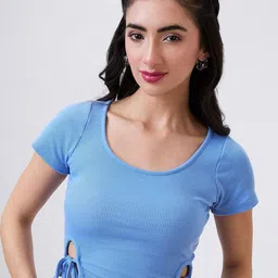 SZN Blue Ribbed Tie-Ups Detail Crop Top-picture-28