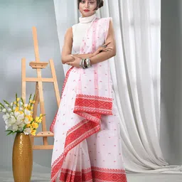 TANTLOOM Woven Design Zari Pure Cotton Handloom Jamdani Saree image 1